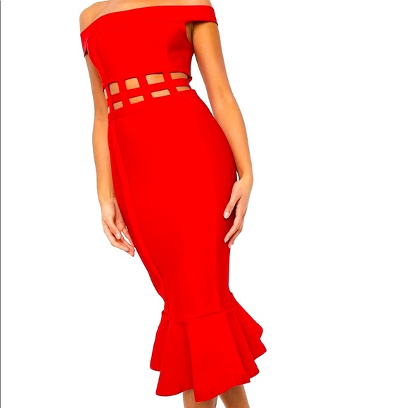red midi bandage dress